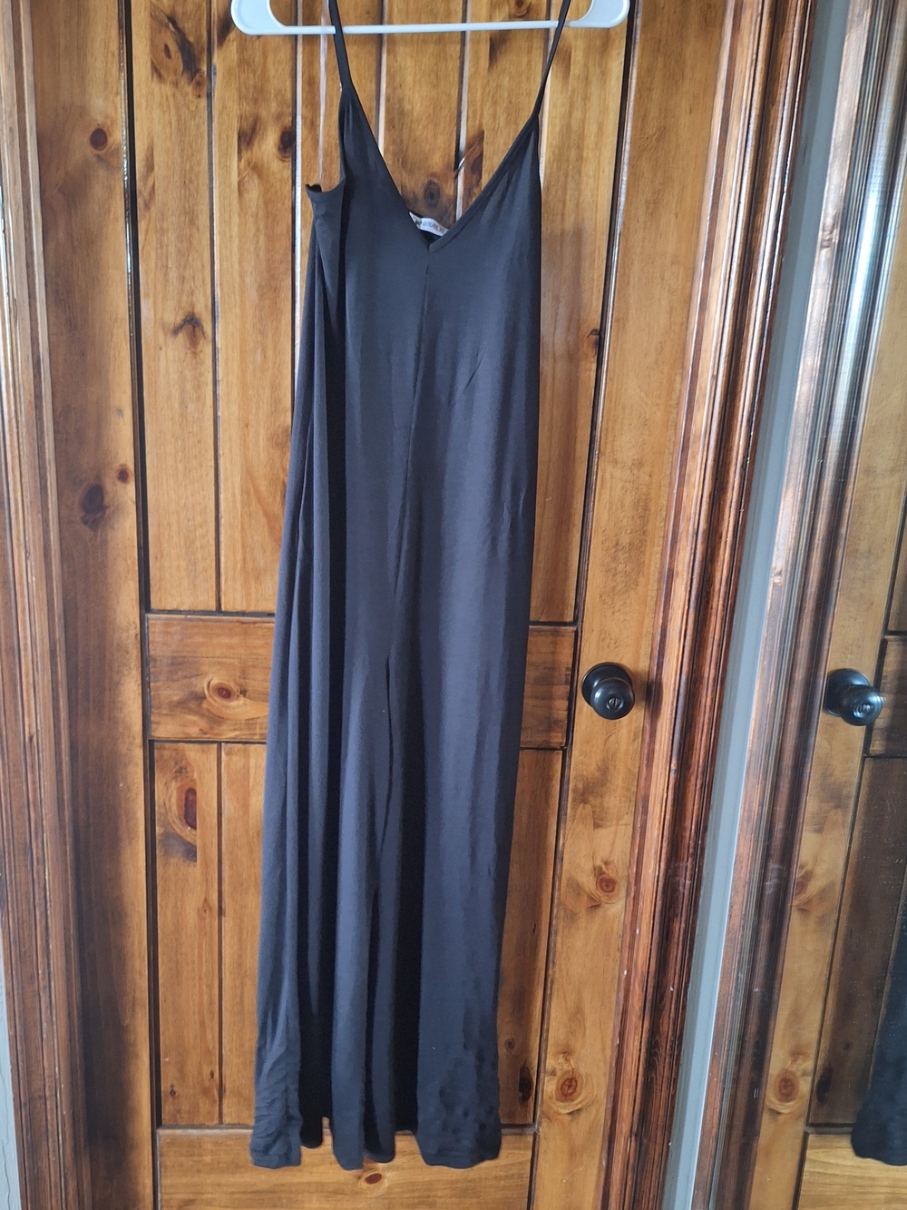 Doublju Black V-Neck Slip Maxi Jumpsuit